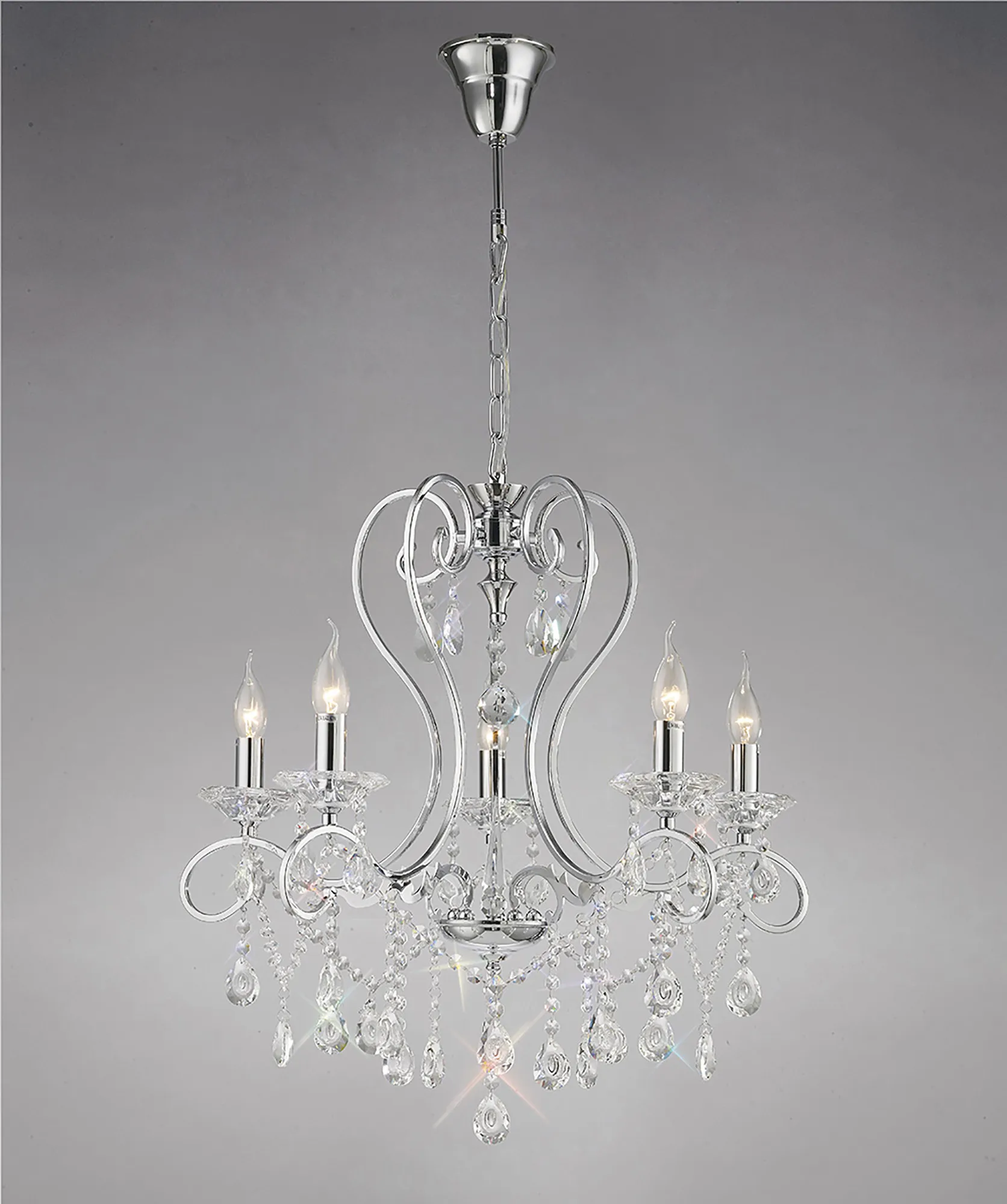IL31365  Vela Crystal Pendant 5 Light Polished Chrome